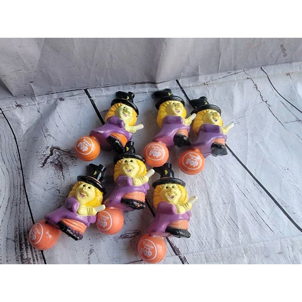 Vtg 1990s Witch Riding A Tootsie Roll Pop Halloween Set 6 Blow Mold Covers